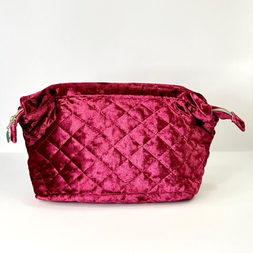 5/$25❣️ Ulta Large Cosmetics Make Up Bag Burgundy Red Velvet Quilted NEW